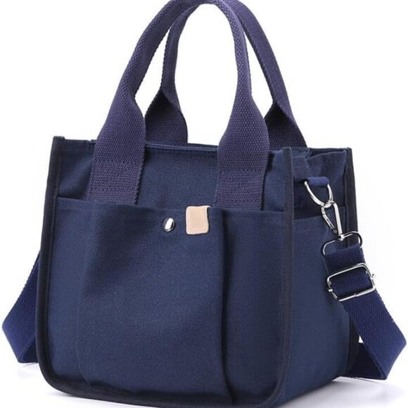 Canvas Tote Bag Women Small Zipper Multi-Pocket Crossbody Shoulder Purse - Picture 1 of 6